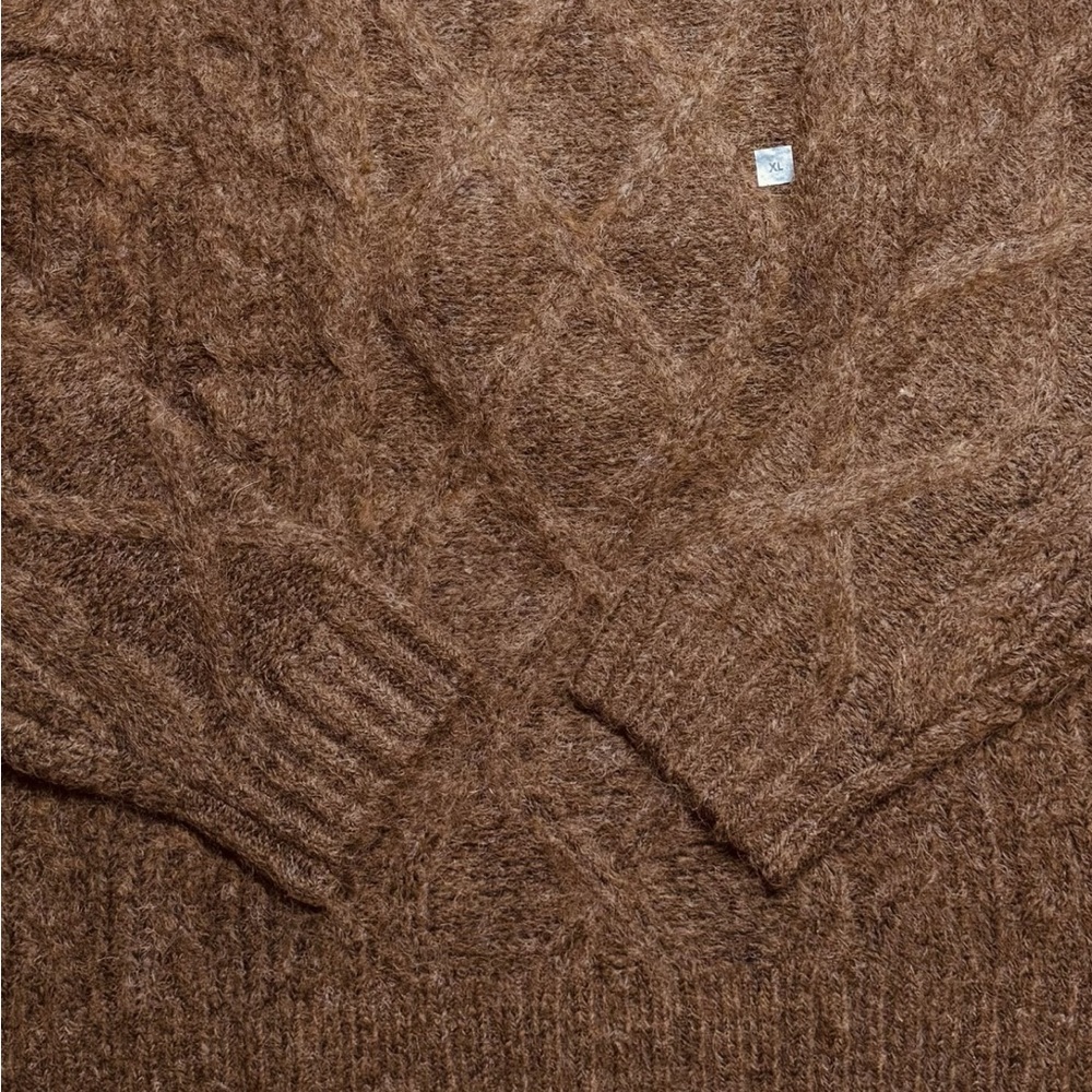 Express Wool Cable Knit Turtleneck Sweater Brown XL - Picture 11 of 14